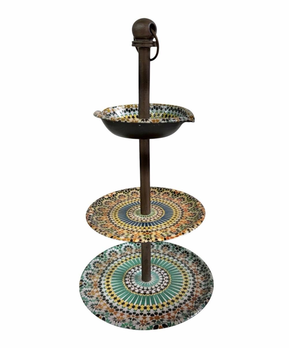 Cost Plus Inc. 3 Tiered Metal Jewelry Stand Boho Style/Colors Painted Enamel